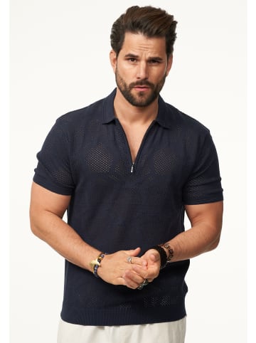 Poloshirt - mit Half-Zip Kurzarm Strick Polo-Hemd T-Shirt in Navy