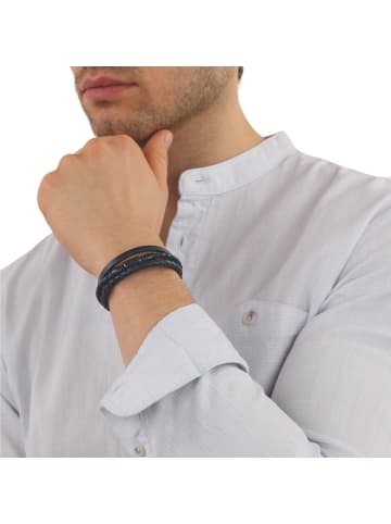 Armband Edelstahl, IP schwarz, Carbon, Leder in schwarz