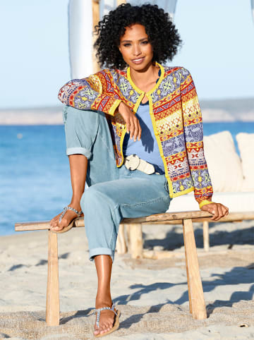 Strickjacke in limone-eisblau-gemustert