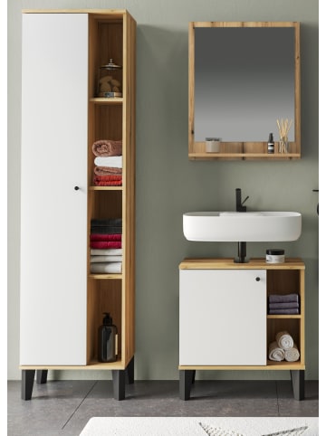 Badmöbel-Set 3-teilig weiß, Evoke Eiche, Badkombination 121 x 190 cm