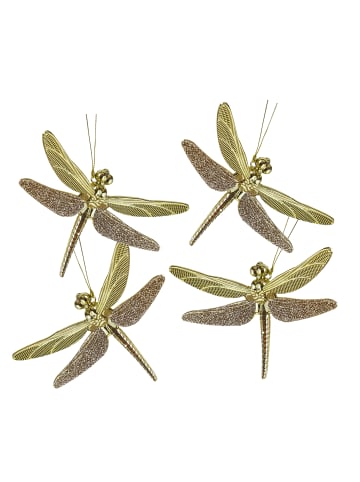4er Set Weihnachtsbaumschmuck Libelle mit Glitzer L: 14cm in gold glänzend