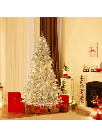 210 cm Künstlicher Weihnachtsbaum mit Beleuchtung und Schnee in Weiß