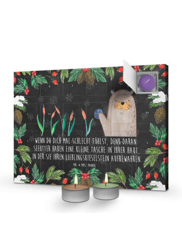 Kerzen-Adventskalender Otter Stein mit Spruch in Kreidetafel