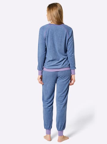 Schlafanzug in jeansblau-meliert-lavendel