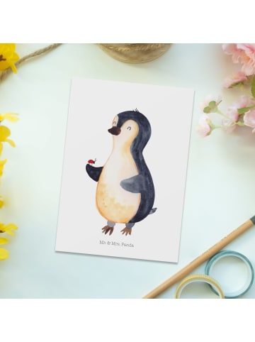 Grußkarte Pinguin Marienkäfer ohne Spruch in Weiß