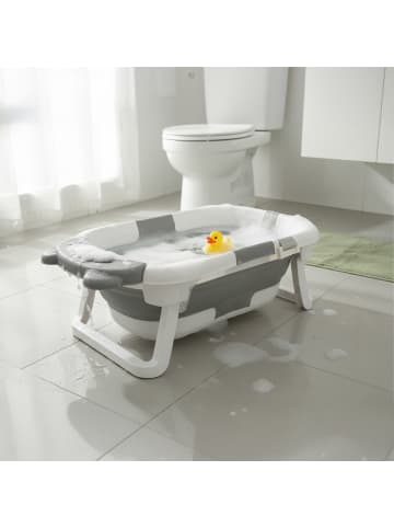 Babybadewanne "Bär" in Cremeweiß/ Grau – (B)71,5 x (H)21,5 x (T)43 cm