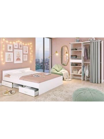 Jugendzimmer weiß 2-teilig, Komplett-Set mit Stauraumbett und Kleiderschrank