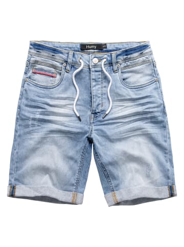 Bermuda Jeans Shorts mit Used-Denim und Kordelzug A&S in Hellblau
