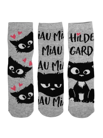 3er Pack Ralf Schmitz Socken - Hildegard Sneaker Katze in grau