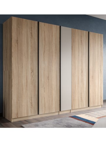 Kleiderschrank Eiche Sonoma, Kaschmir 5-türig 230 cm, Drehtürenschrank