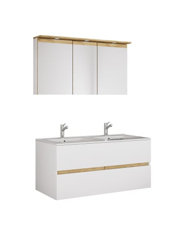 3 tlg. Badmöbel-Set mit Waschbecken Cosila-I 111cm in Weiß / Honig-Eiche