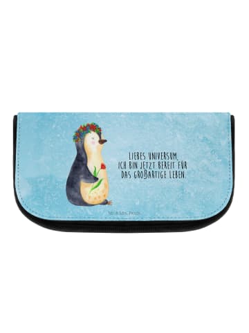 Kulturtäschchen Pinguin Blumen mit Spruch in Eisblau