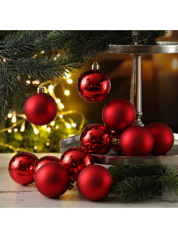 12er Set Weihnachtskugeln bruchfest D: 6cm Baumkugeln in rot