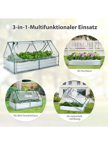 2 in 1 Hochbeet mit Gewächshaus in Silber