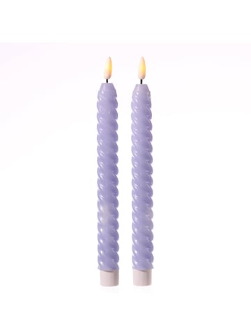 2er Set LED Stabkerzen TWIST Tafelkerzen Echtwachs H: 25cm in flieder