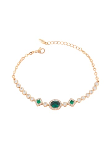 Women Crystal Studded Chain Link Bracelet in Rose Gold Green