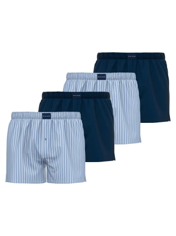 Web-Boxershorts 4er Pack in Dunkelblau/Hellblau/Weiß