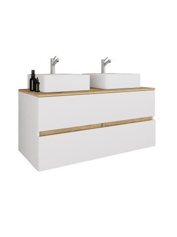 3 tlg. Badmöbel-Set mit Waschbecken Cosila-A 111cm in Weiß / Honig-Eiche