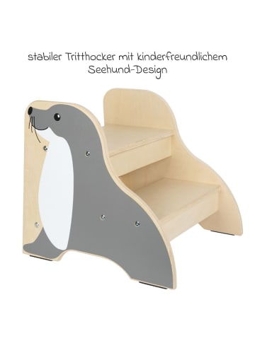Tritthocker Seehund bis 150 kg belastbar in brown,gray
