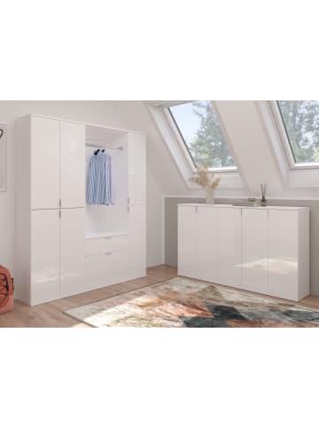 Garderobenschrank weiß Hochglanz 152 cm, bis 18 Fächer, Flurgarderobe