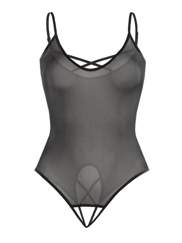 Mesh-Bodysuit mit dünnen Trägern Silvia in schwarz