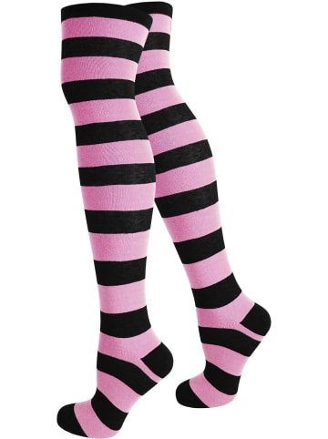 Overknees breite Ringel in Schwarz/Rosa