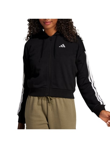 Essentials 3-Streifen French Terry Kapuzenjacke in Schwarz