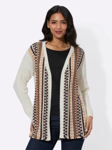 Strickjacke in ecru-camel-gemustert