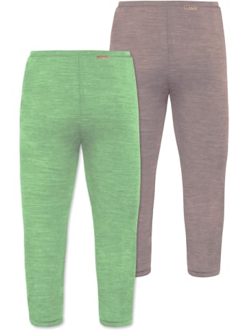 2er Pack Baby Merino Unterhose mit Füßen in Rosa/Grün