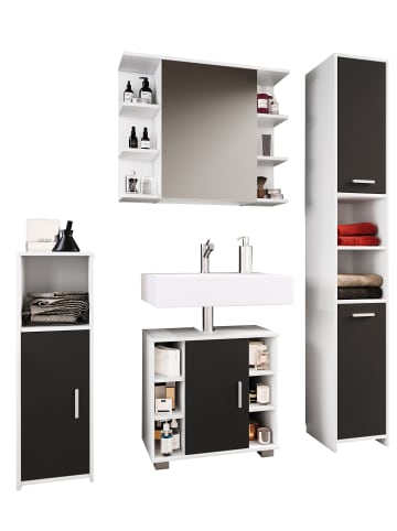 4-tlg. Komplett Badmöbel Badschrank Set Zalo ll in Schwarz