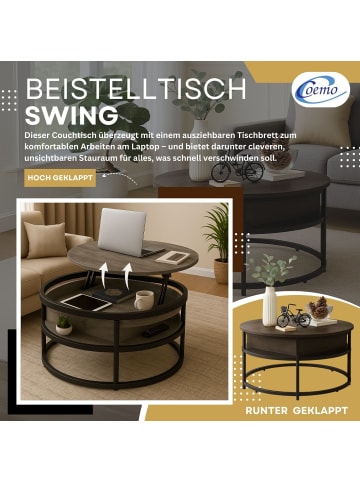 Couchtisch Swing aus Metall mit verstellbarer Holz Tischplatte in Grau