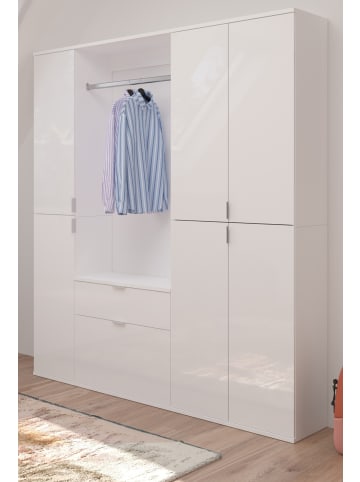 Garderobenschrank weiß Hochglanz 152 cm, bis 18 Fächer, Flurgarderobe