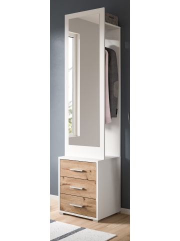 Kompaktgarderobe weiß, Eiche Nox, Garderobe mit Spiegel 45 x 190 cm