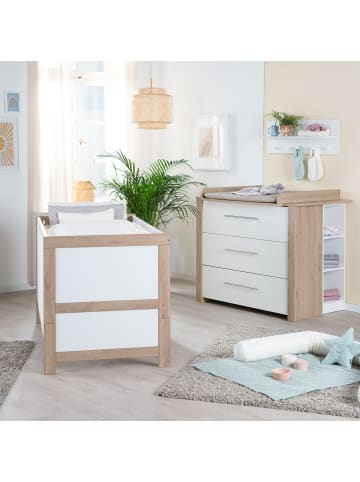 Babymöbel Set Malo 2-tlg. Weiß/Eiche mit umbaubarem Bett & Kommode