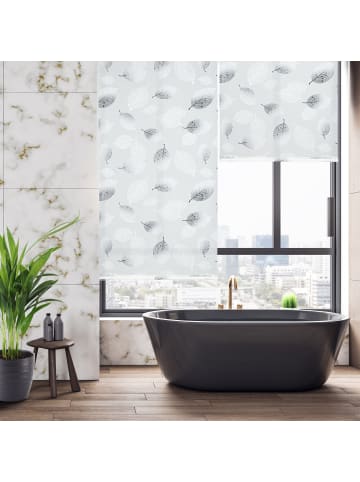 Duschrollo Blatt in Schwarz/Weiß - (B)80 x (H)240 cm