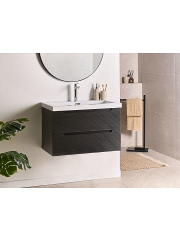 2-tlg Badezimmerschrank mit Waschbecken MAKANA in Schwarz/Weiß