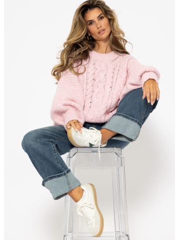 Super flauschiger Pullover mit Zopfmuster in Rosa