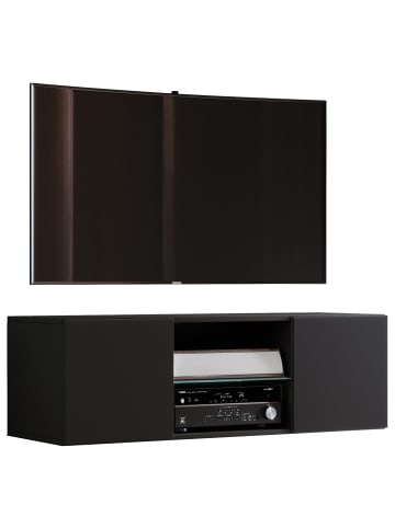 Holz TV Wand Hänge Lowboard Fernsehschrank Jusa in Schwarz
