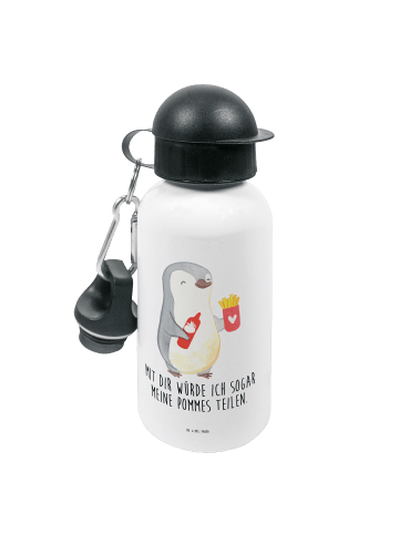 Trinkflasche Pinguin Pommes mit Spruch in Weiß