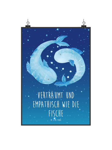 Poster Sternzeichen Fische mit Spruch in Sternenhimmel Blau