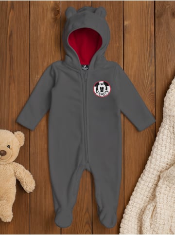 Disney Mickey Mouse Fleece Overall Kapuze Strampler Onesie Jumpsuit in grau