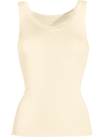 Seide, Spitze, Wolle, Feinripp Unterhemd in creme