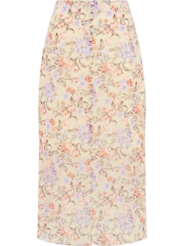 Damen Midirock Mit Blütenprint in Wollweiss Mehrfarbig