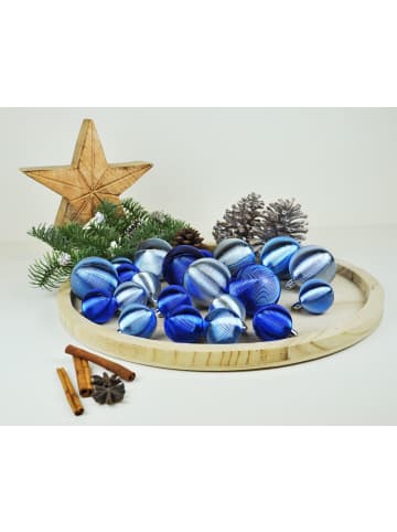 50x Kunststoff Rillen Christbaumkugeln 4 + 6 cm Kugeln in Blau