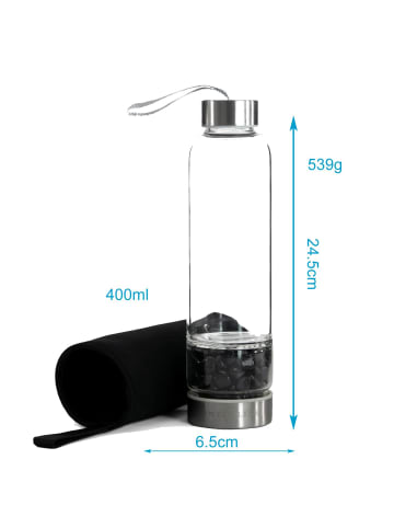 Trinkflasche Wasserflasche mit Heilsteinen in Schwarzer Obsidian
