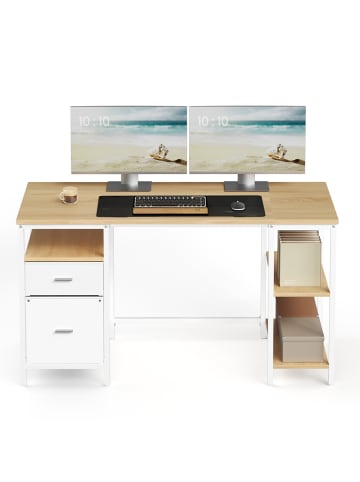 Computertisch Barnet in Eichenfarben-Weiß - (B)140 x (H)76 x (T)60 cm