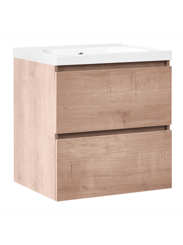 2-tlg Badezimmerschrank mit Waschbecken LAGOA in Braun/Weiß