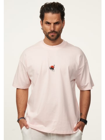 T-Shirt - mit Stickerei Oversize-Fit Kurzarm Shirt mit Crew-Neck in Pink