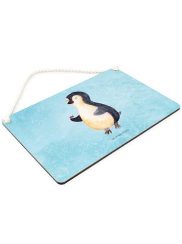 Schild Pinguin Marienkäfer ohne Spruch in Eisblau