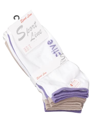 Sneaker Socken 8 Paar, mit "ACTIVE" Schriftzug in Weiss/Beige/Lila
